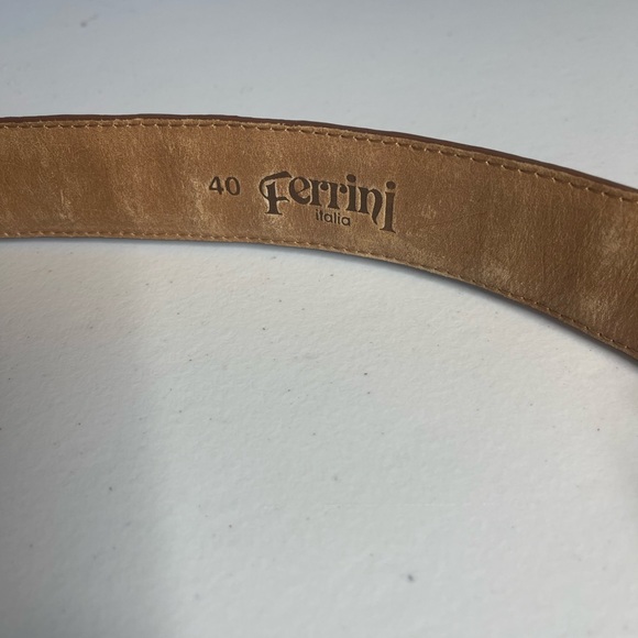 Ferrini Italy Hornback Nubuck brown Leather Belt with belt attached buckle Sz 40